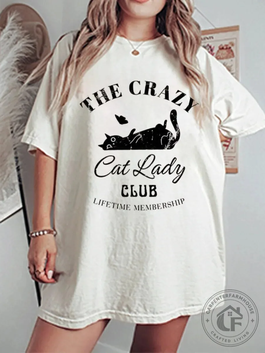 Crazy Cat Lady Club Lifetime Membership Vintage Graphic T-Shirt